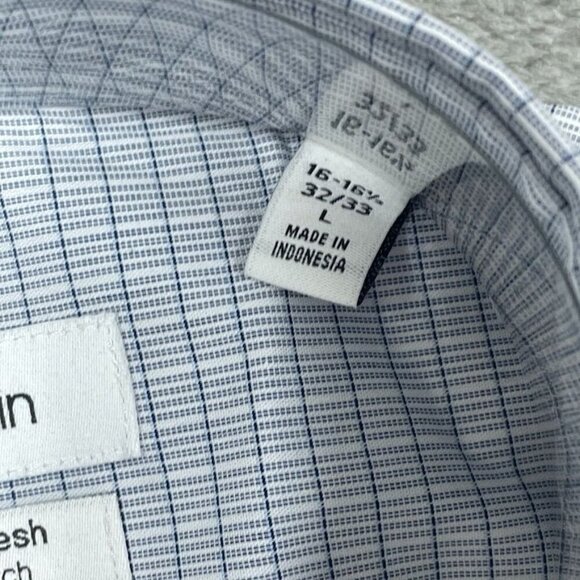 Calvin Klein Mens Wrinkle Free Fresh Blue Plaid Stretch Shirt L 16-16.5 NWT 6794 - Picture 4 of 9